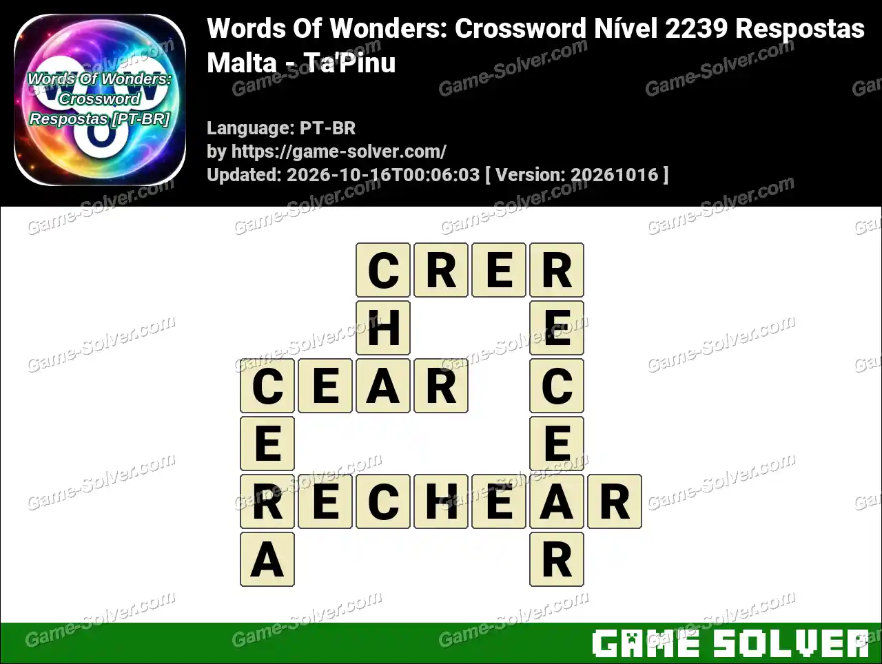 Words Of Wonders: Crossword Nível 2239 Respostas – Malta – Ta’Pinu